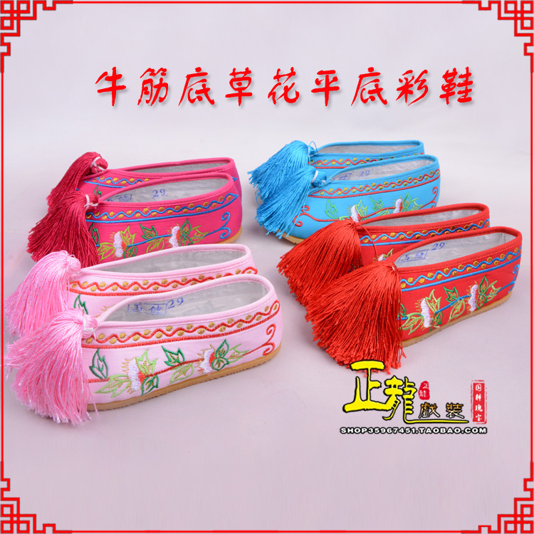 鄂托克前旗京剧越剧戏曲花旦彩鞋 牛筋底草花平底彩鞋